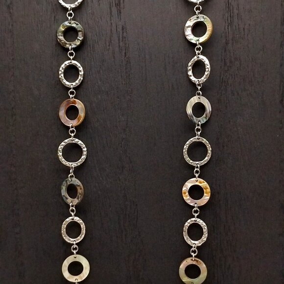 Long Lia Sophia Abalone and Silver-tone Loop Chain Necklace - Picture 5 of 15